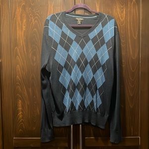 Banana Republic Silk Cotton Cashmere Navy and Blue argyle sweater Size L